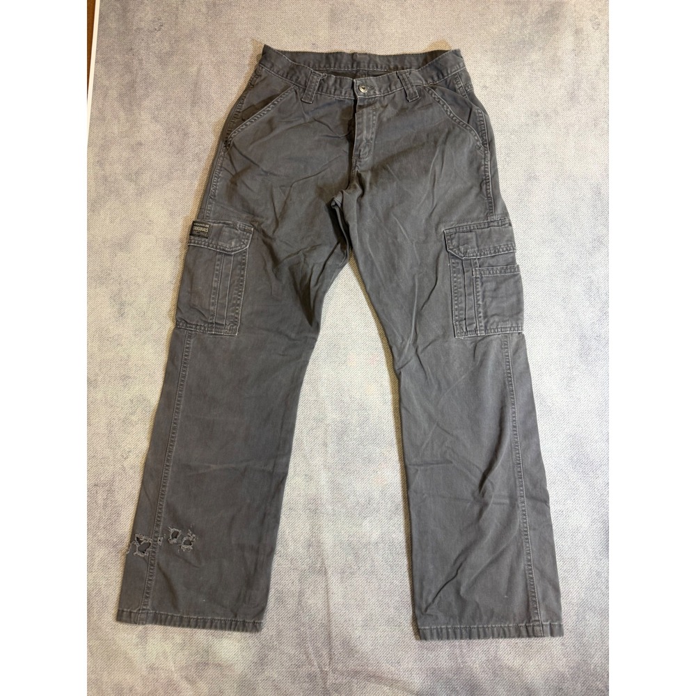 Wrangler Originals Mens Gray Cargo Pants Straight Leg Distressed Workwear 30x30